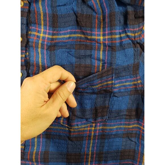 Anthropologie Shirt Womens Medium Blue 1/2 Button Isadora Flannel Plaid Stretch - Picture 4 of 11